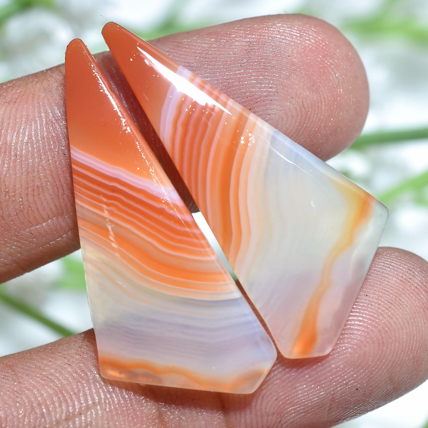 Butterfly Shaped Orange Banded Agate Pair – Smooth Polished Flat Back Gemstones