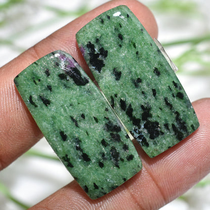 High-Quality Ruby Zoisite Pair – Smooth Rectangle Cabochons for Earrings & Jewelry Making