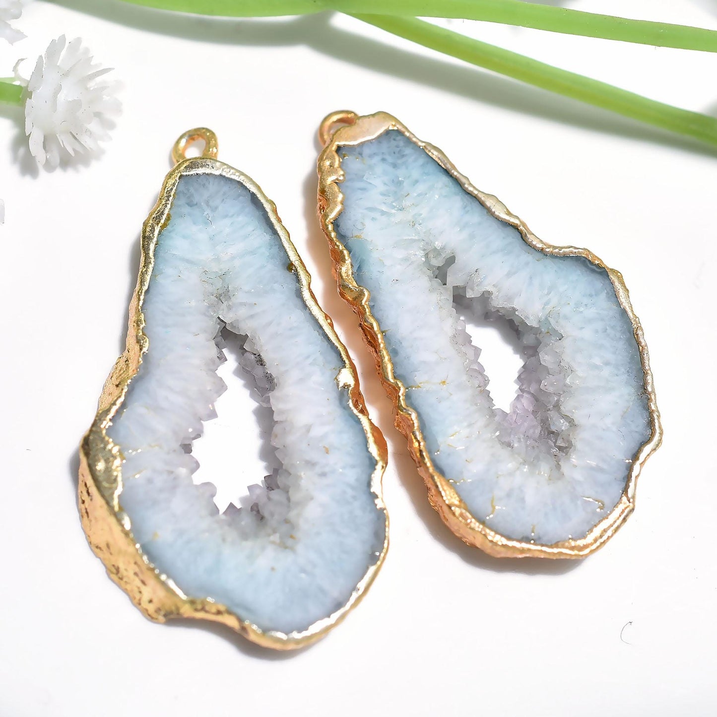 Geode Druzy Earring Pair – Gold Electroplated Slice Druzy for Statement Earrings & DIY Jewelry