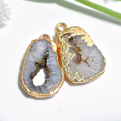 Geode Druzy Earring Pair – Gold Electroplated Slice Druzy for Statement Earrings & DIY Jewelry