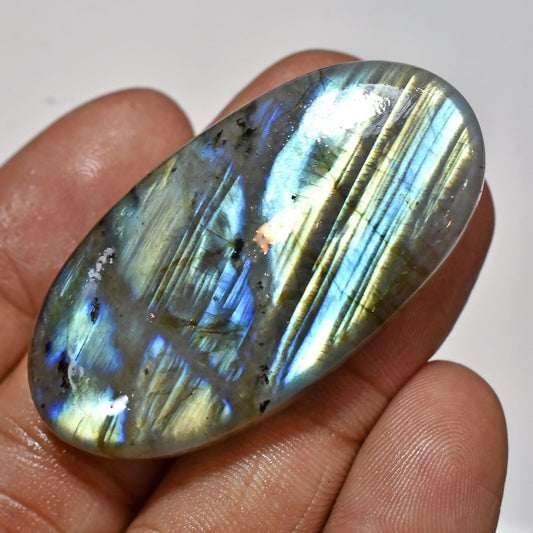 Beautiful Flashy Labradorite Cabochon – Oval Shaped Multi-Fire Smooth Flat Back Crystal for Pendant Making