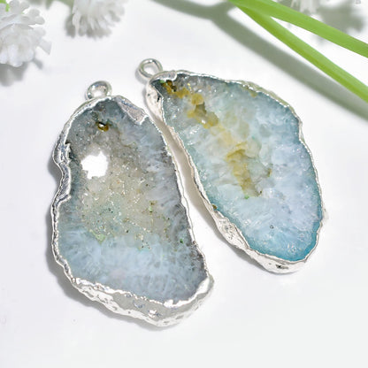 Beautiful Solar Quartz Druzy Earring Pair - Electroplated Silver Geode Earrings