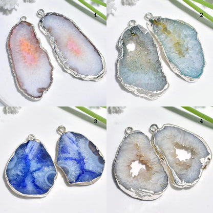 Beautiful Solar Quartz Druzy Earring Pair - Electroplated Silver Geode Earrings