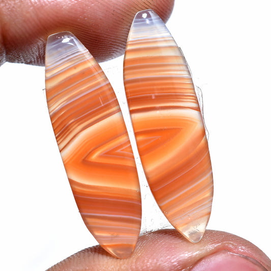 Pretty Orange Banded Agate Pairs - Fancy Marquise Shaped Smooth Loose Agate Gemstone Pair