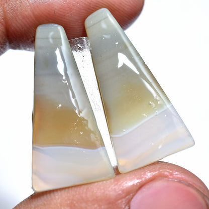 Grey Banded Agate Gemstone Pair - Mix-Shape Flat Back Cabs Perfect for Earrings