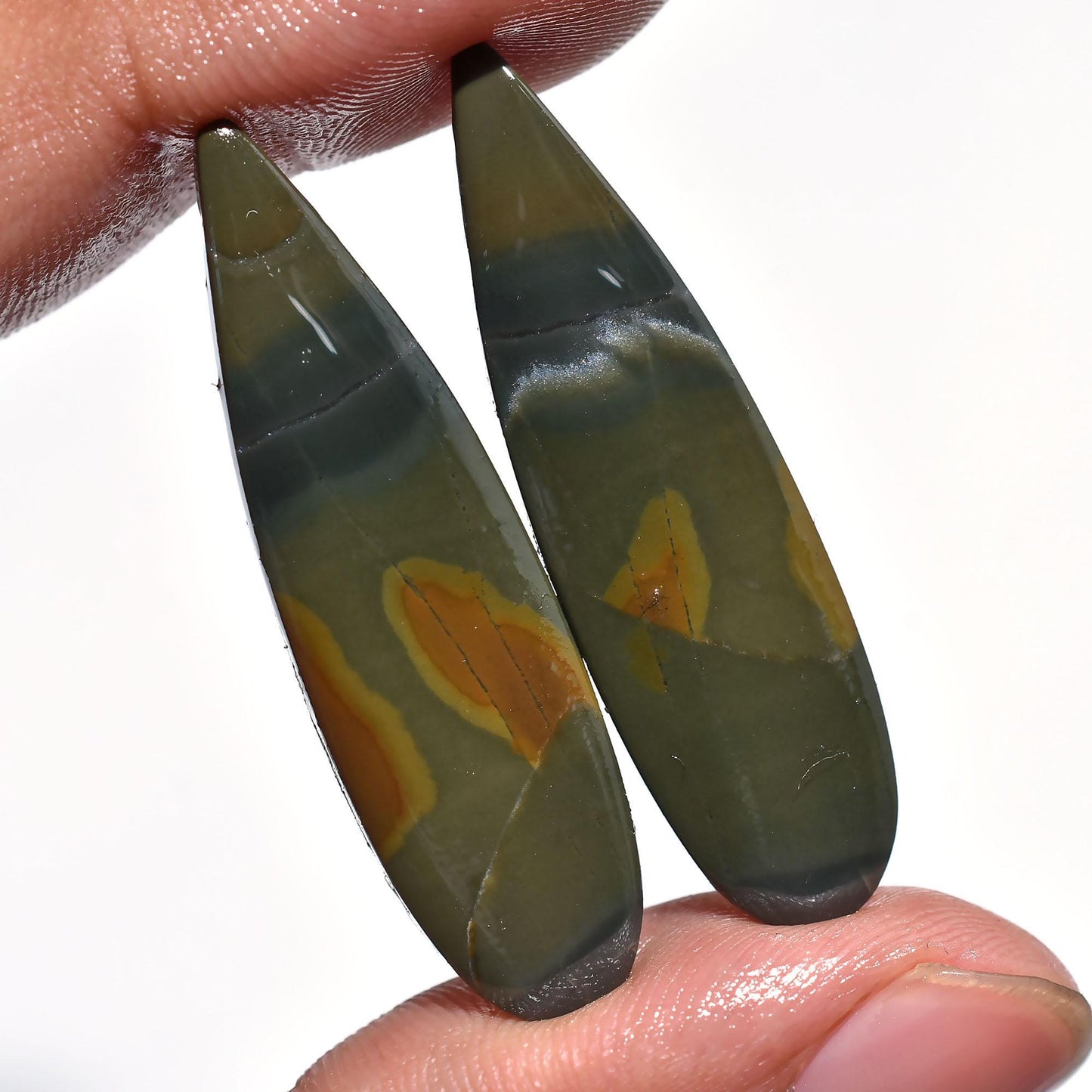 Green Mountain Jasper Matching Pair – Designer Loose Stones for Earrings 10x40x2mm