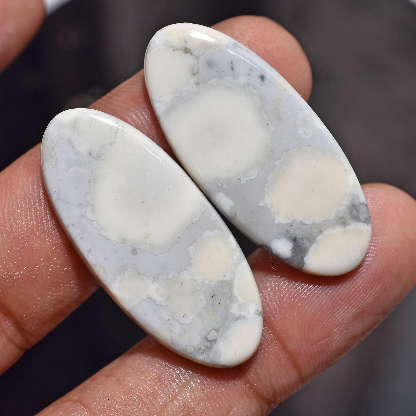 Beautiful White Mookaite Jasper Pair - Oval Shaped Smooth Flat Back Gemstones for Earrings