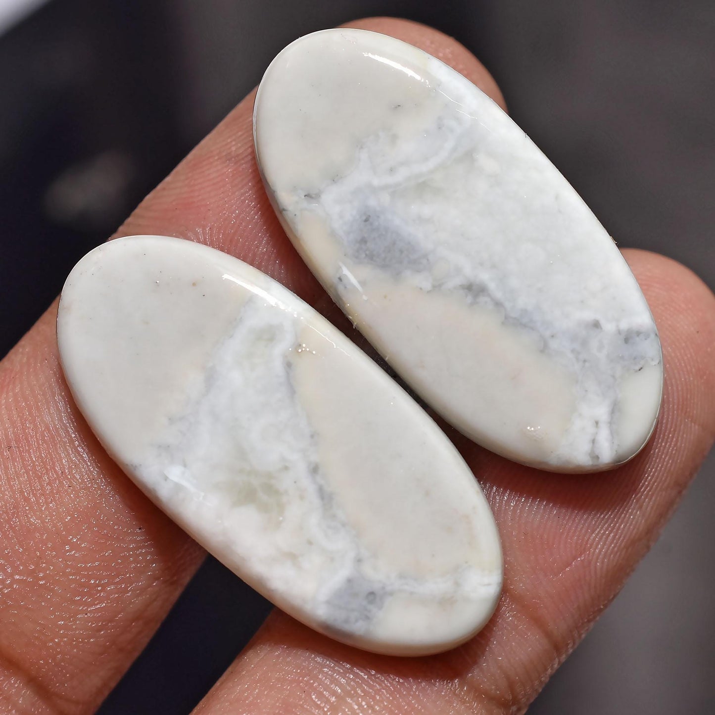 Beautiful White Mookaite Jasper Pair - Oval Shaped Smooth Flat Back Gemstones for Earrings