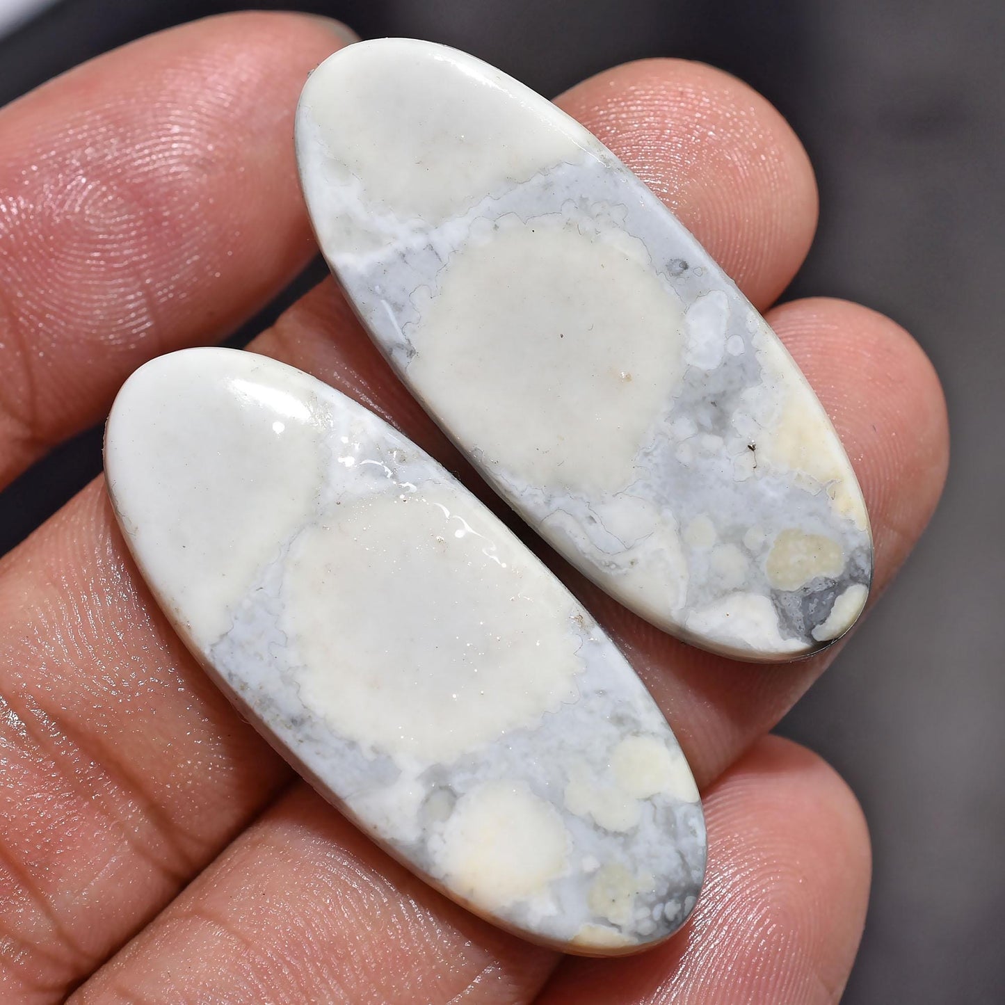 Beautiful White Mookaite Jasper Pair - Oval Shaped Smooth Flat Back Gemstones for Earrings