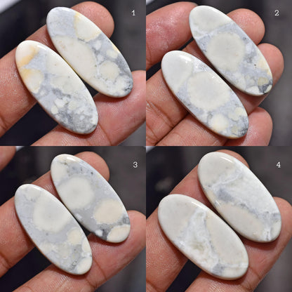 Beautiful White Mookaite Jasper Pair - Oval Shaped Smooth Flat Back Gemstones for Earrings