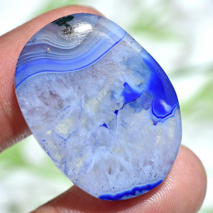 Stunning Blue Botswana Agate Cabs - Oval Smooth Flat Back Stones for Pendants