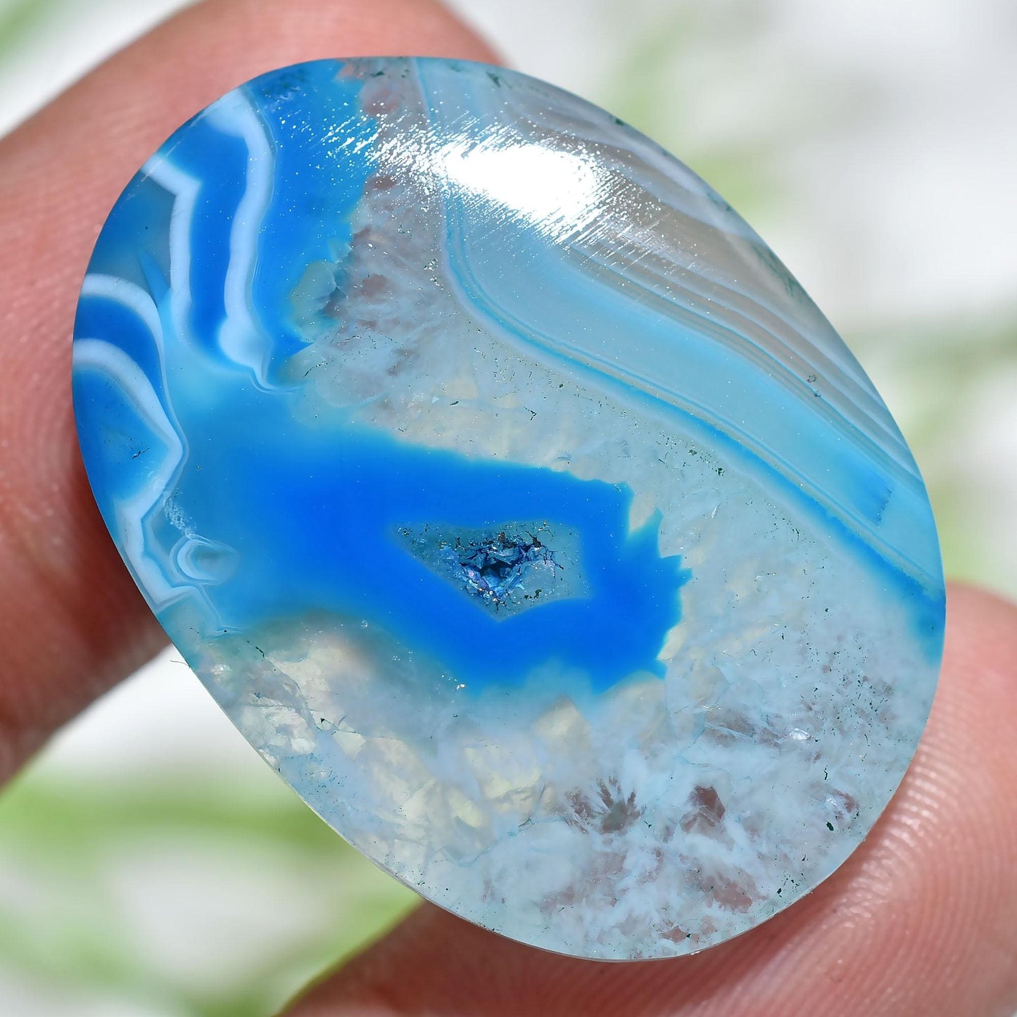 Stunning Blue Botswana Agate Cabs - Oval Smooth Flat Back Stones for Pendants