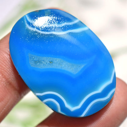 Botswana Agate Cabochon - Oval Shaped Blue Agate Smooth Flat Back Stone