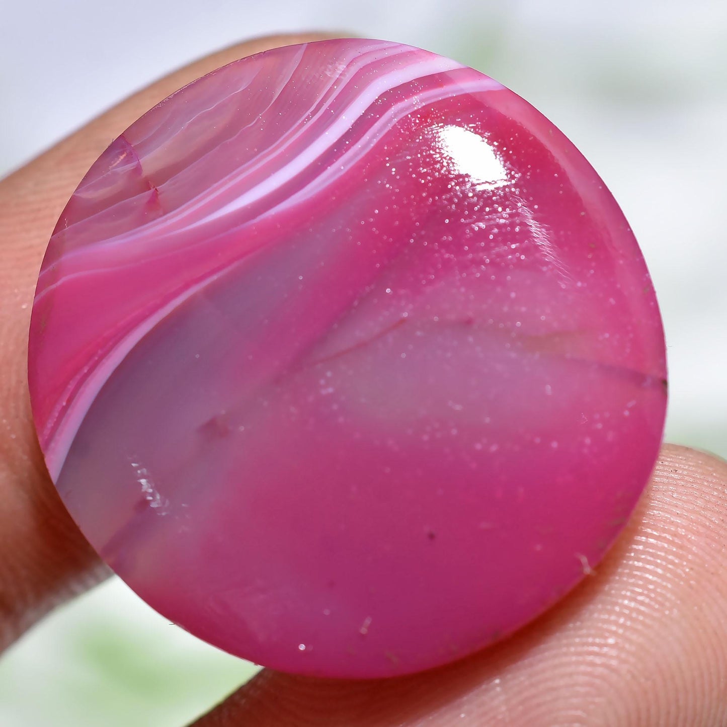 Pink Botswana Agate Cabochon - Polished Round Slice Loose Gemstone 24x25x3mm