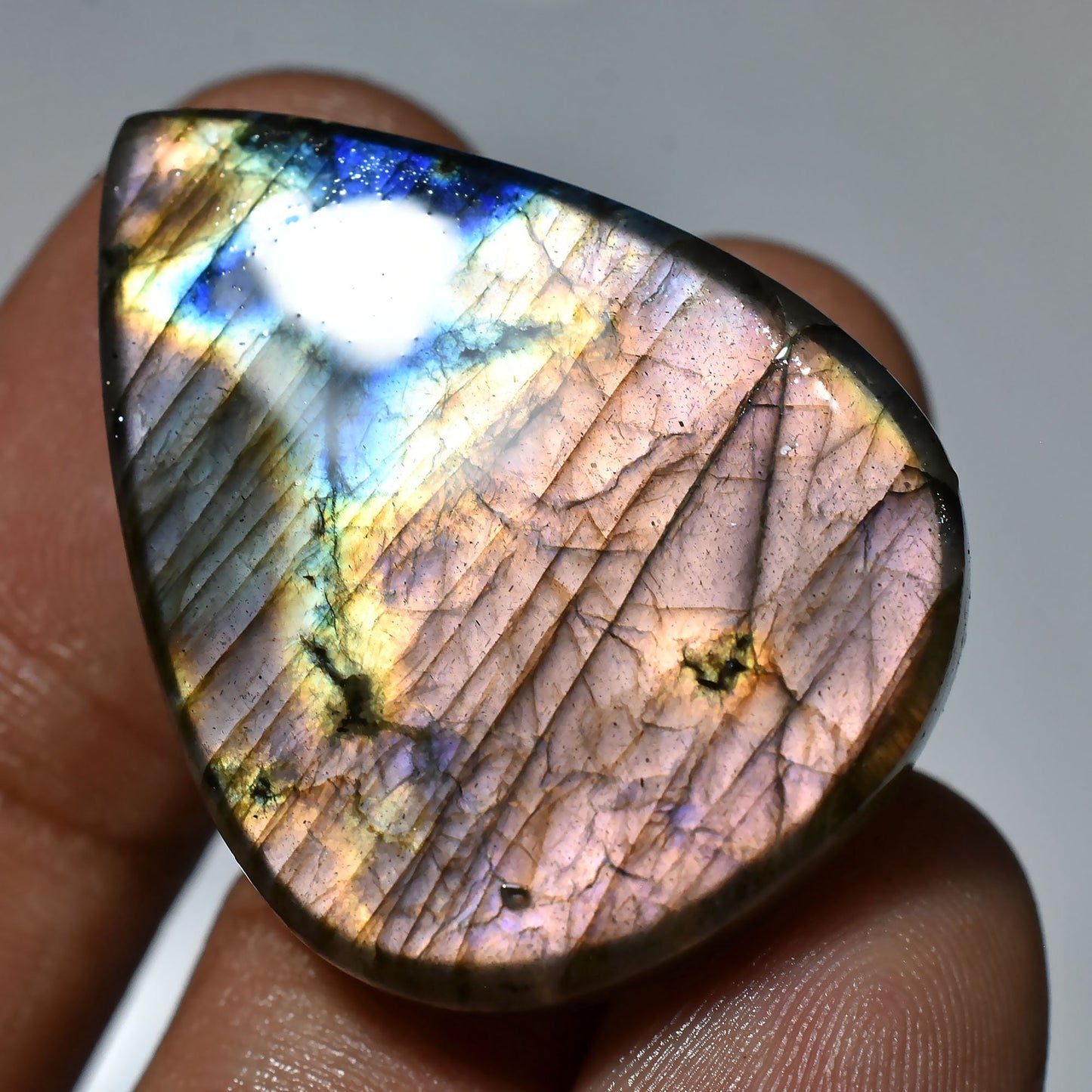 Purple Multi Fire Labradorite Cabochon – Oval & Pear Shape, Eye-Catching Flash Healing Crystal