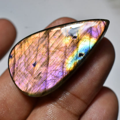 100% Natural Purple Fire Labradorite Cabochon – Pear & Oval Shape, Rainbow Flash Magical Stone