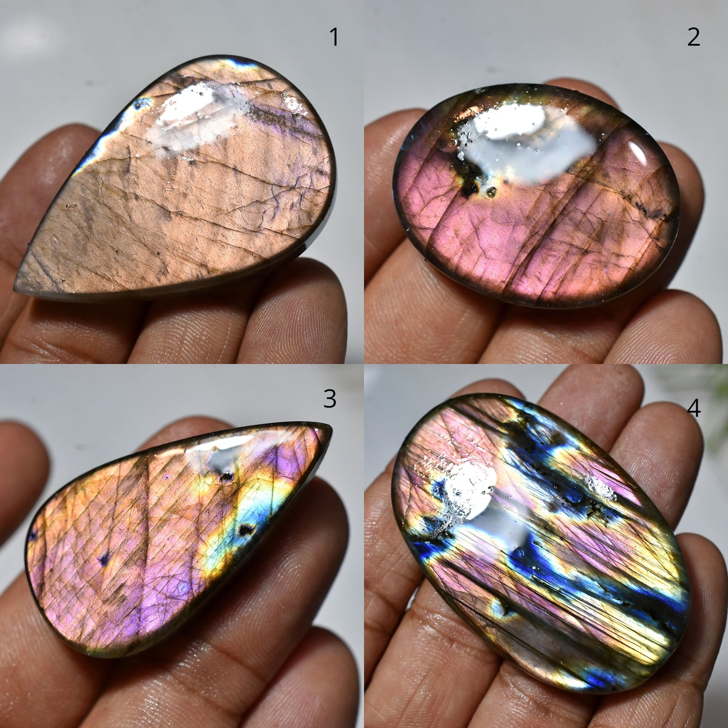 100% Natural Purple Fire Labradorite Cabochon – Pear & Oval Shape, Rainbow Flash Magical Stone