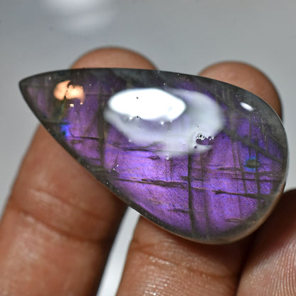 Purple Flashy Labradorite – Pear-Shaped Healing Stone Cabochon, Perfect for Pendants & Gifts