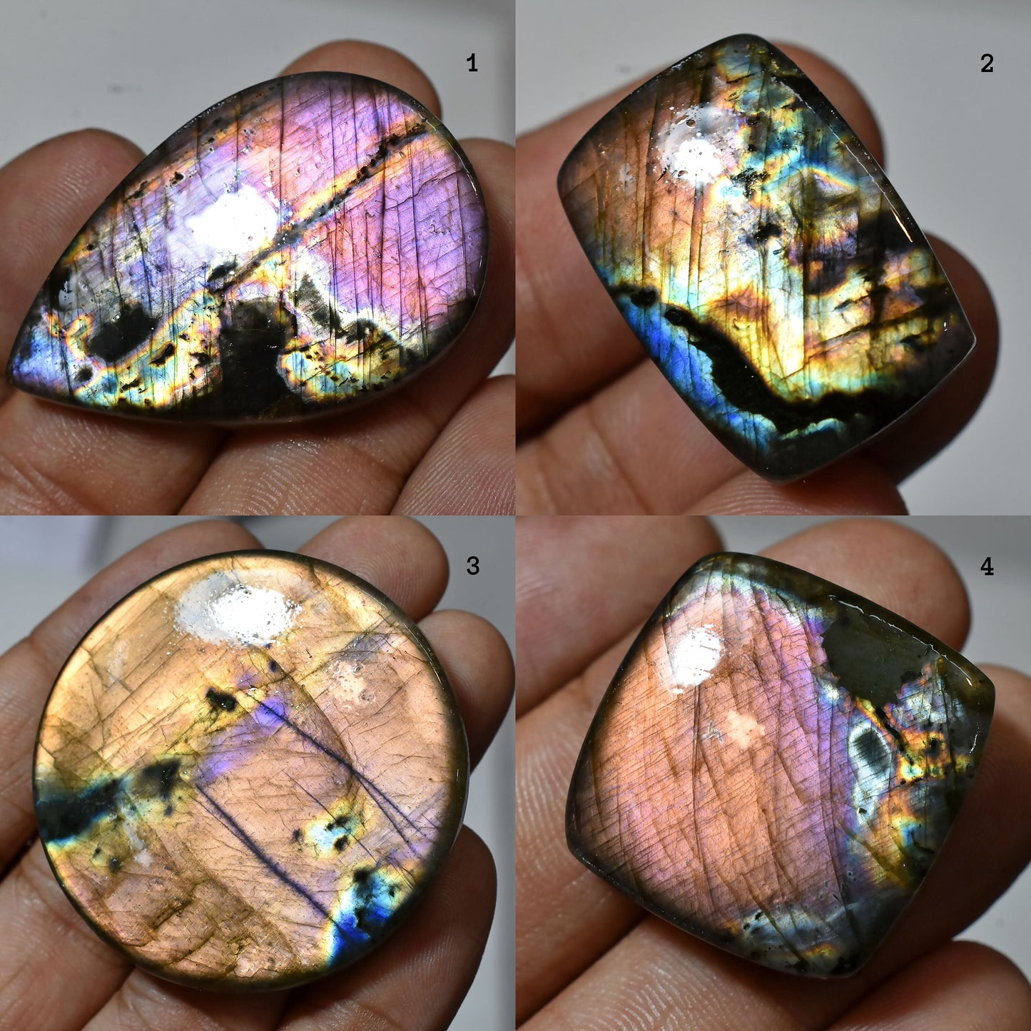 Amazing Quality Rainbow Fire Labradorite Cabs – Mixed Shape Purple Labradorite, Wholesale Flat Back Gemstones for Jewelry