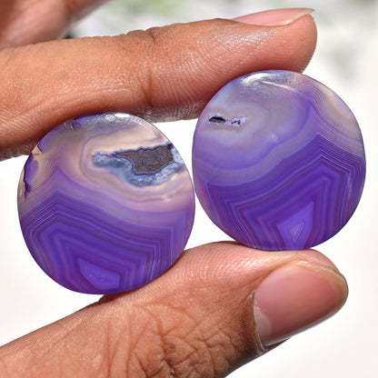 Amazing Botswana Agate Pair Cabochon – Round Purple Agate Pair for Earrings