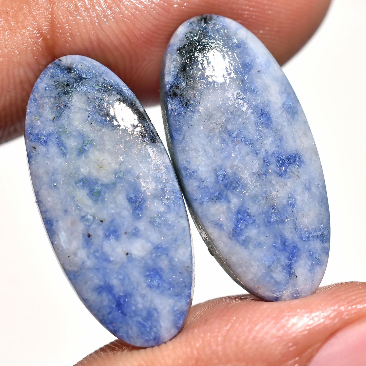 Blue Sodalite Gemstone Pair - Oval Shaped Polished Matched Pair for Earrings