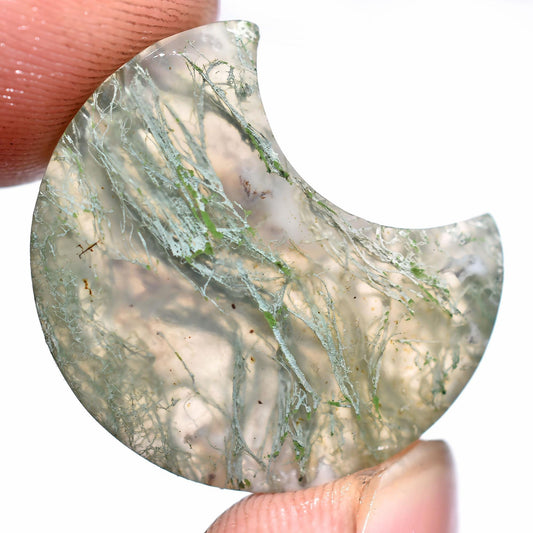 Elegant Green Moss Agate Moon Cabochon – Crescent Moon Shaped Gemstone for Jewelry