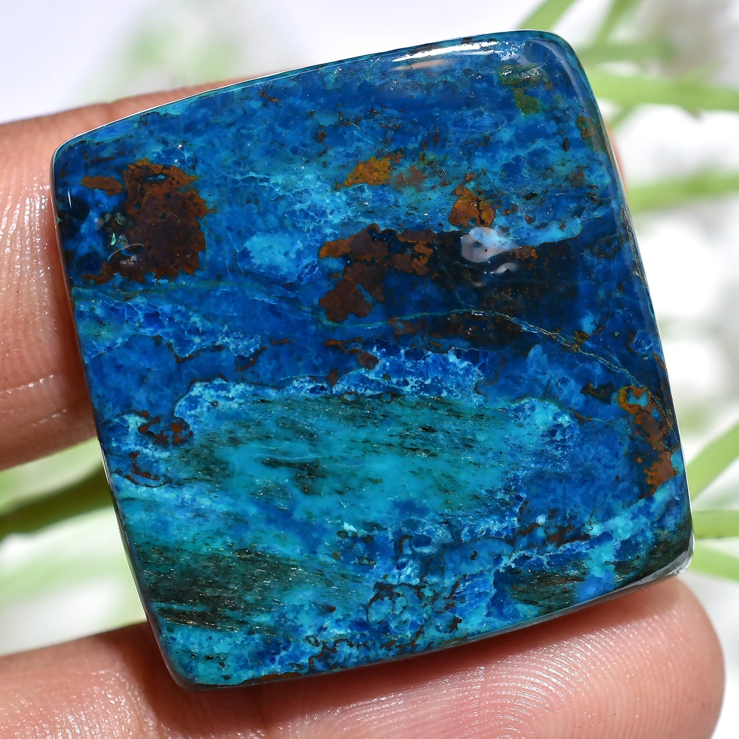 Square Shaped Shattuckite Azurite Gems – Polished Flat Back Stones for Pendant Making