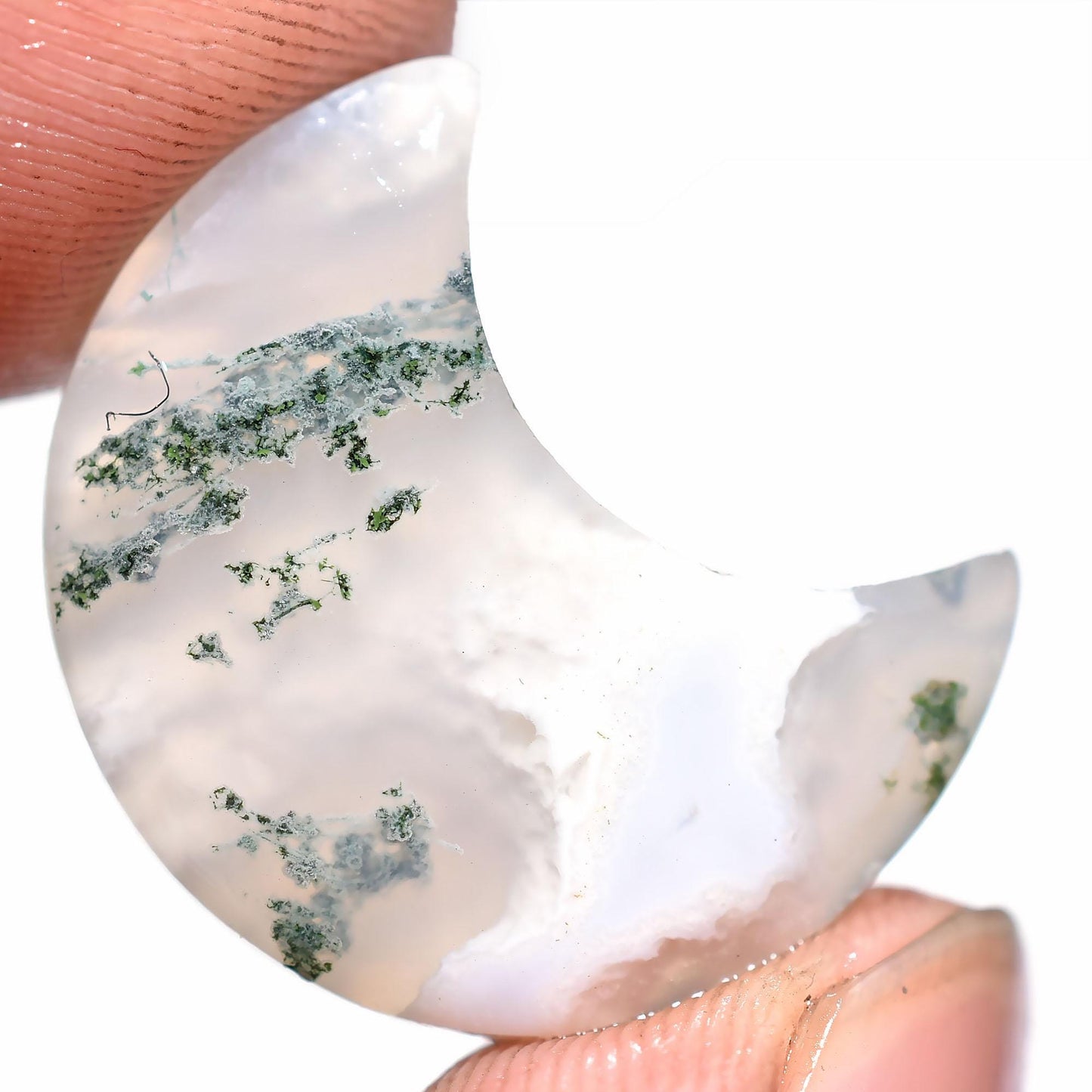 Natural Crescent Moss Agate Cabs – Crystal Carving Moon Gemstone, White Half Moss Agate Gems