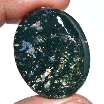 Moss Agate Loose Cabochon - Green Oval Shape Agate Gemstone for Custom Pendant Making