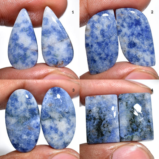 Amazing Blue Sodalite Cabochon Pair - Flatback Sodalite Gemstone Pair for Jewelry & Earring Making