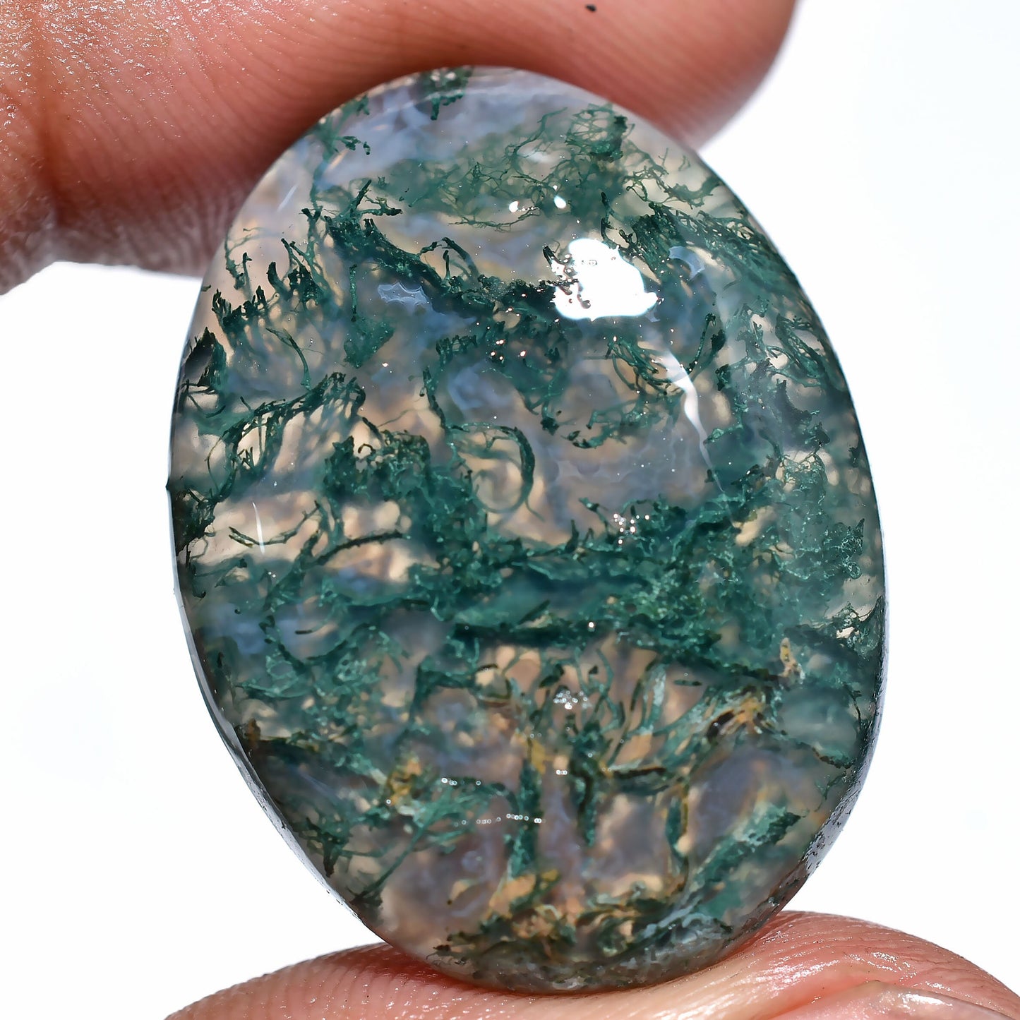 RARE Moss Agate Cabochon - Designer Oval Flat Back Gemstone for Pendant & Jewelry Making