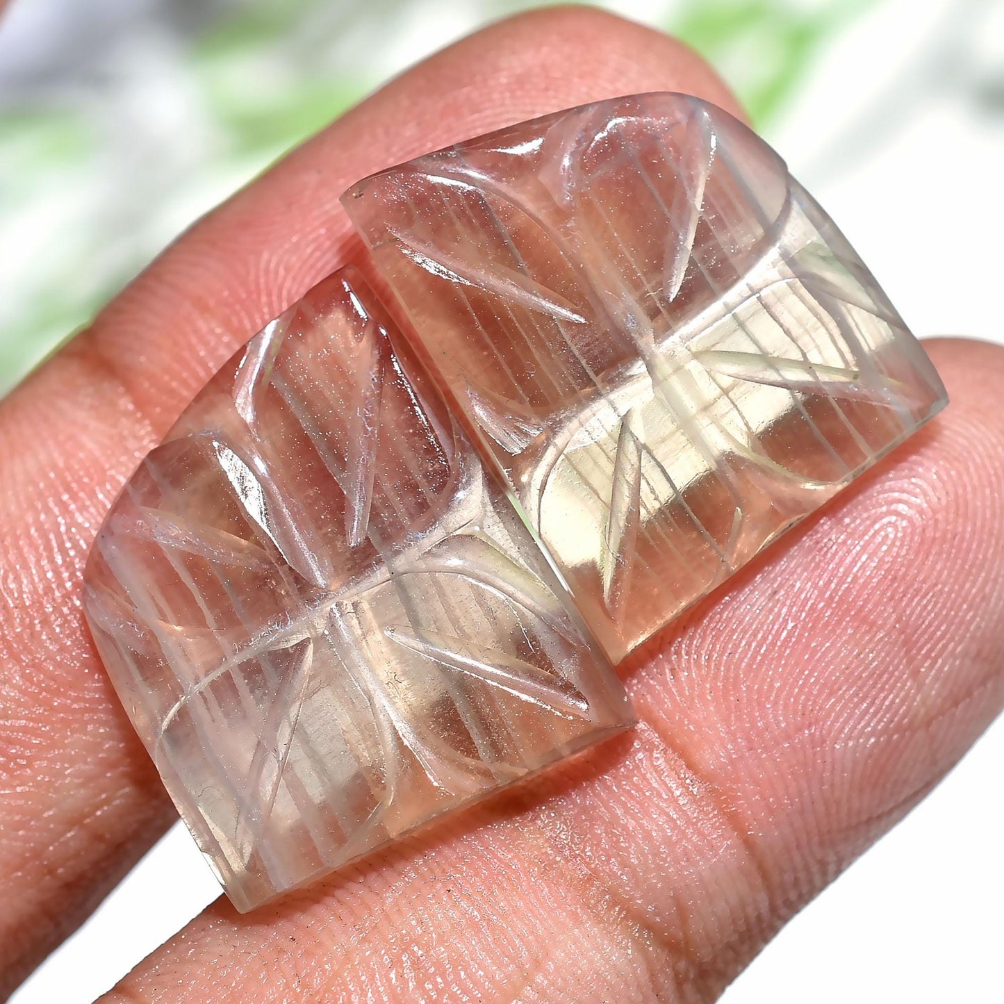 Beautiful Fluorite Carved Pair Gemstone - Crystal Fluorite Matching Pair, Flat Back, Fluorite Cabs For DIY-ART-Craft Jewelry-Earrings