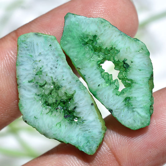 Attractive Window Druzy Green Solar Quartz Gemstone Pair - Fancy Druzy Slice for DIY Earrings