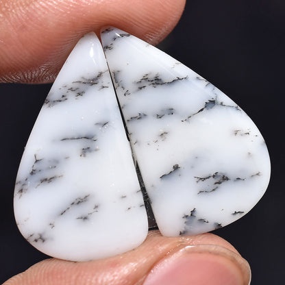 Beautiful Dendrite Opal Pairs Cabochon - Matching Dendritic Opal Gemstones for Earrings