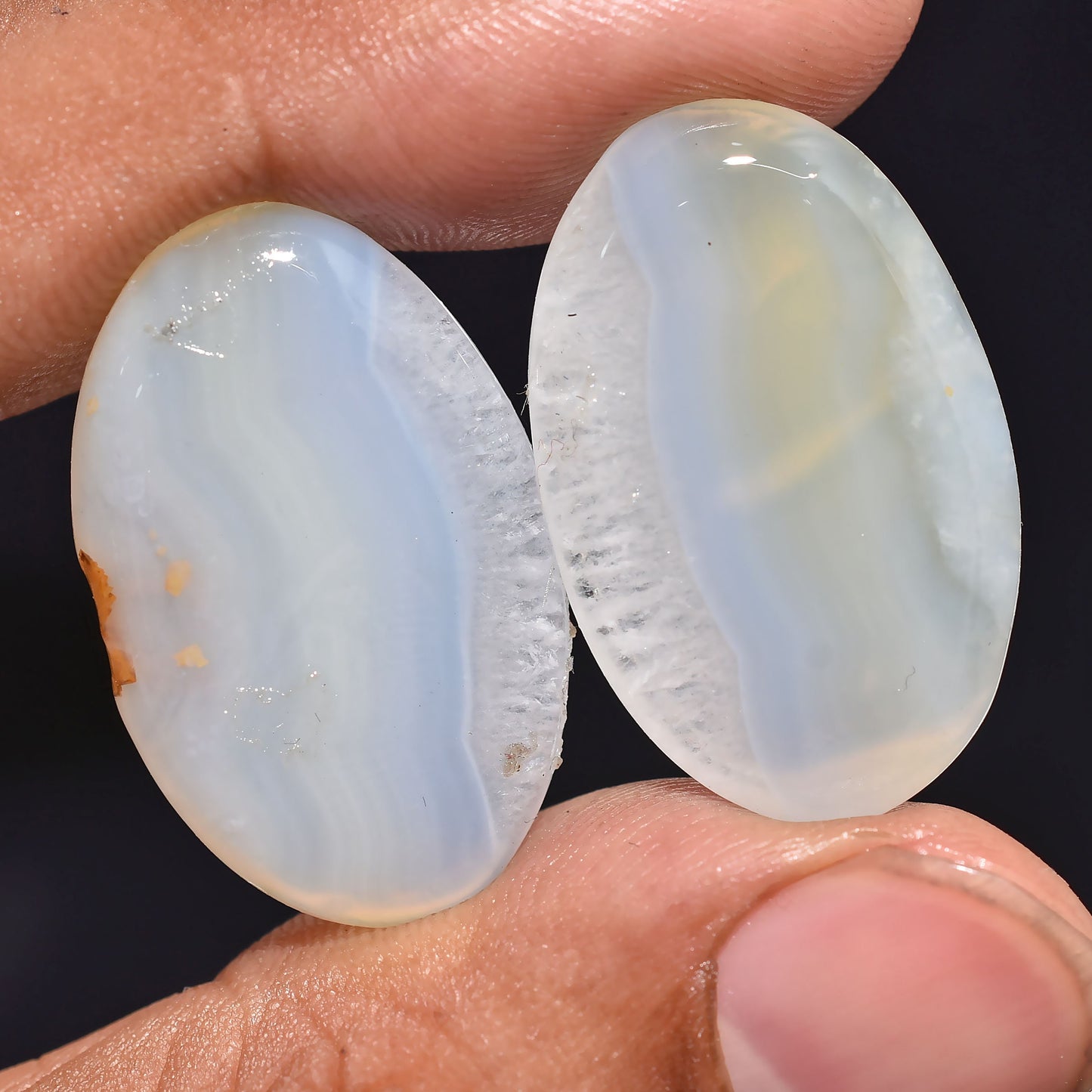 Blue Lace Agate Cabochon, High Quality Blue Agate Earring Pair, Oval Shape Pair Gemstone Jewelry