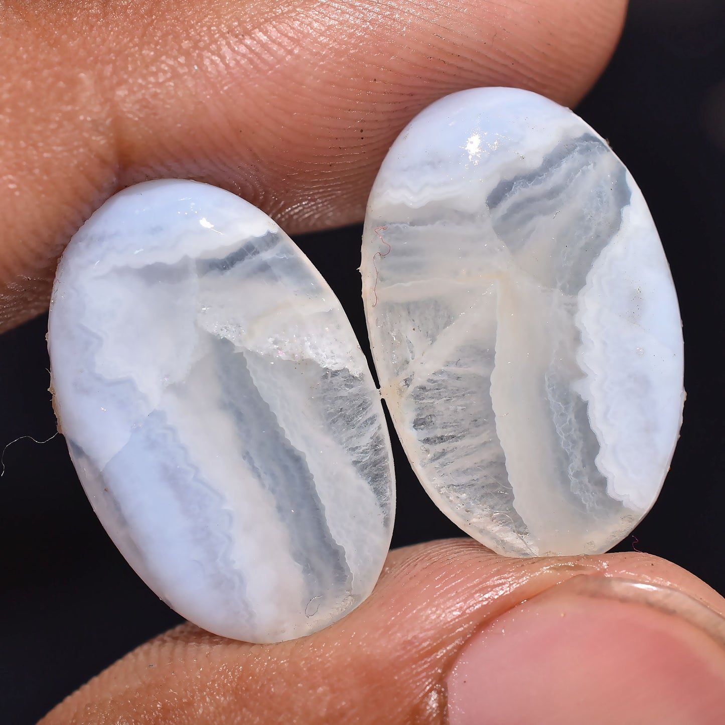 Oval Blue Lace Agate Earring Pair - Marquise Shape Cabochons for Studs & Dangle Earrings