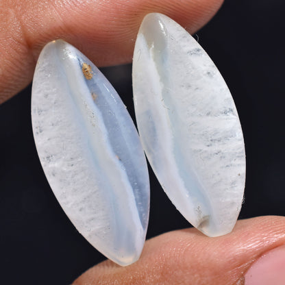 Oval Blue Lace Agate Earring Pair - Marquise Shape Cabochons for Studs & Dangle Earrings