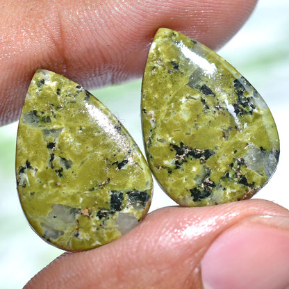 Pear-Shaped Unakite Jasper Pair - Green Jasper Gemstone Cabochons for Earrings, Gift for Her