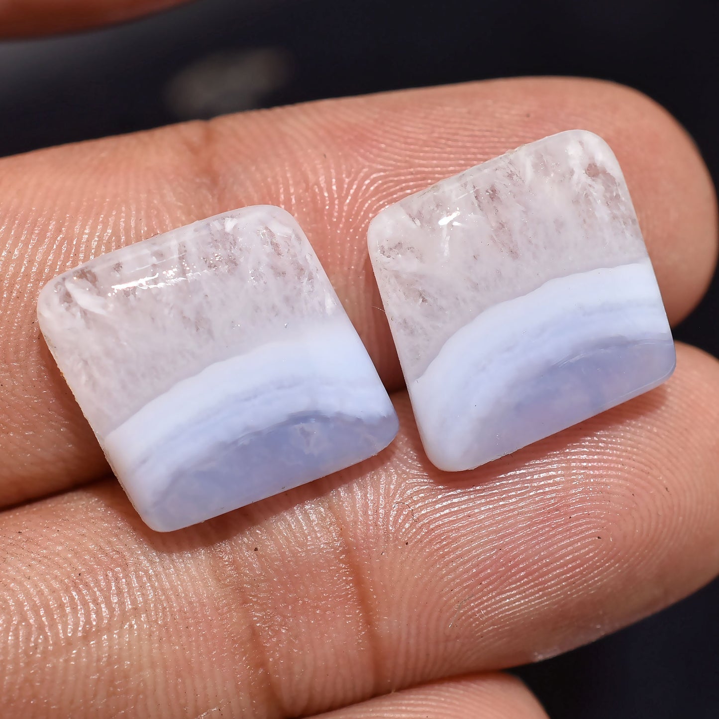 High-Quality Blue Lace Agate Cabochon Pairs | Unique Square Shape Matching Stones for Earrings