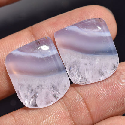 Unique Set of Blue Lace Agate Cabochon Pair | Natural Color Crystal Gemstone for Earrings