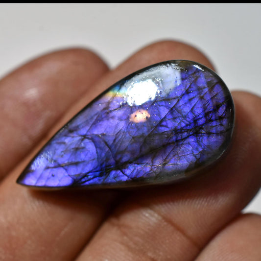 Elegant Purple Labradorite Gemstone - Pear Shaped Flashy Cabochon for Jewelry