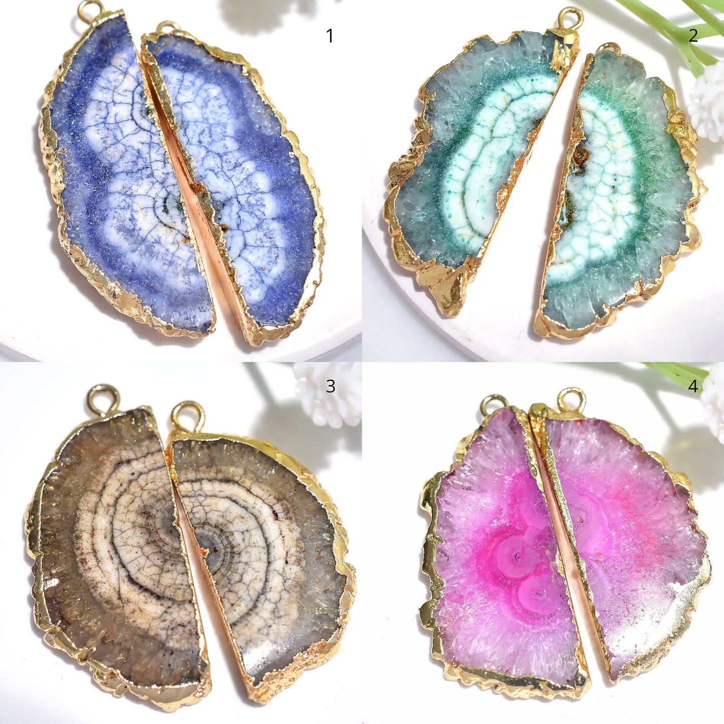 Solar Quartz Colorful Earrings | Agate Matching Set in Gold DIY Connector - Perfect Gemstone Pair Gift for Women