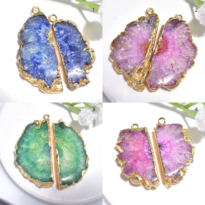 Blue & Pink Quartz Gemstone Earrings Pair | Unique Gold Electroplated Matching Stone Earrings for Women