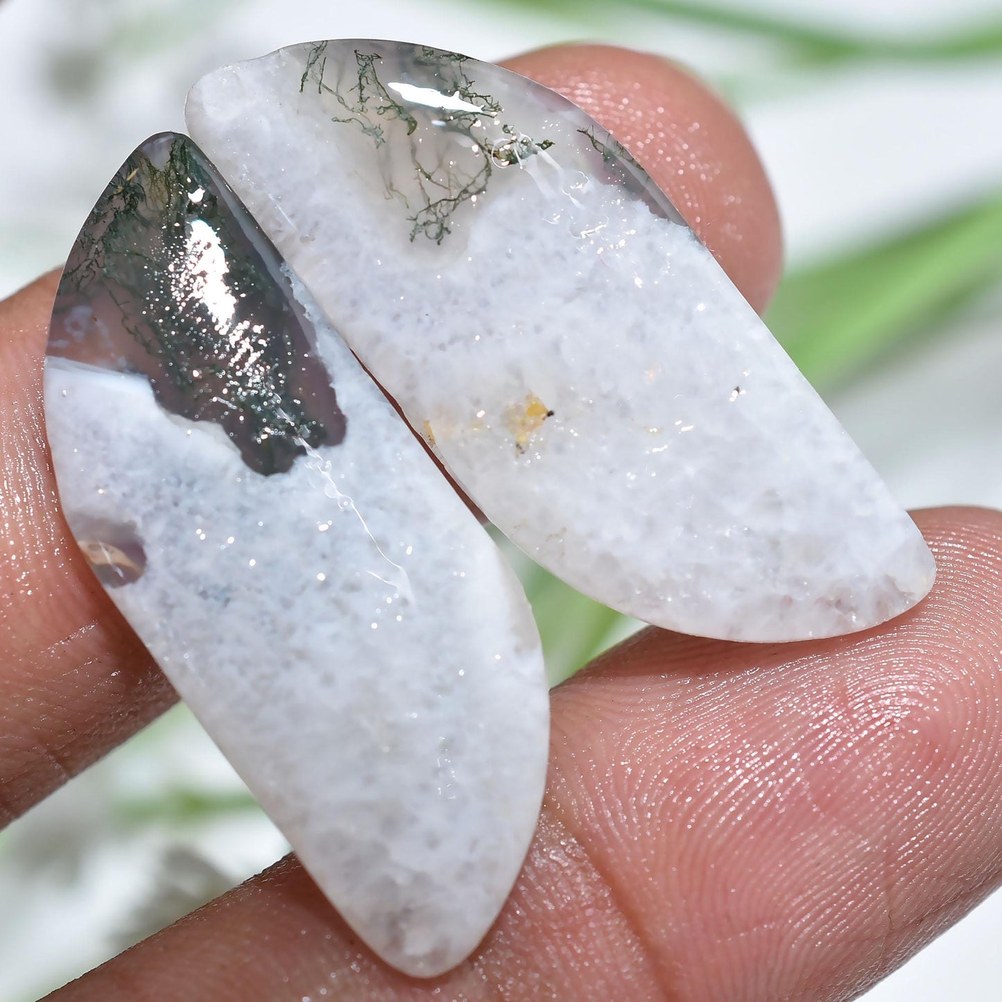 Attractive! Moss Agate Pair Cabochon, Fancy Shaped Agate Smooth Matched Pair, Wholesale Flat Back Crystals For Jewelry, Pendant Making Gems