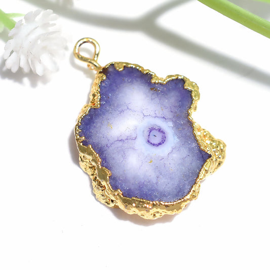 Charming Purple Solar Quartz Pendant | Gold Electroplated Bali Charm for DIY Necklace & Jewelry