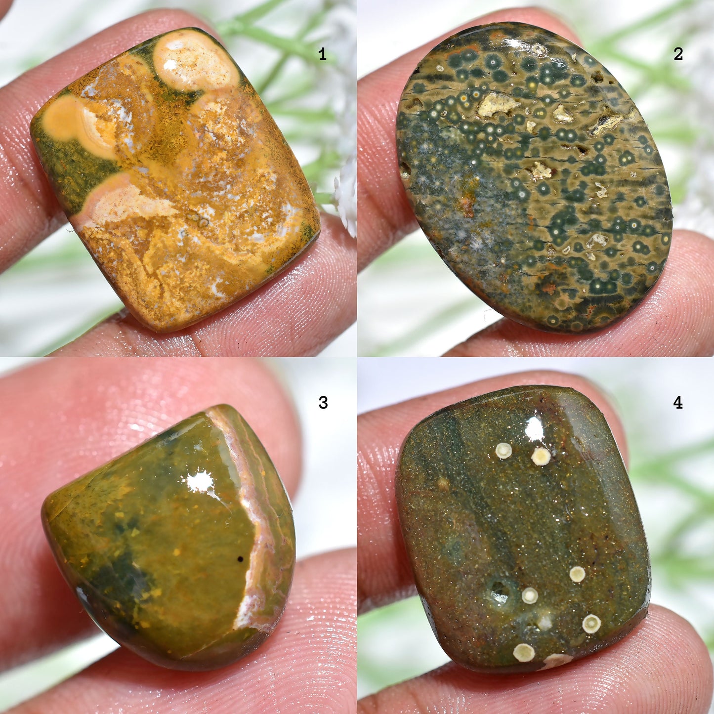 Natural Ocean Jasper Cabochon | Mixed Shape Loose Flat Back Green Jasper for Jewelry Making