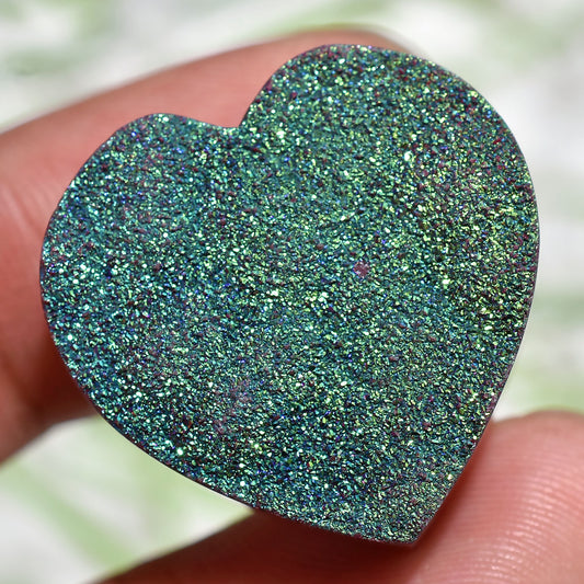 Sparkly Green Heart Titanium Druzy | Titanium Coated Druzy Cabochons for Jewelry - Wholesale Loose Stones