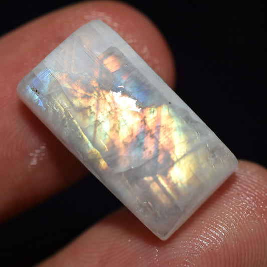 Rectangle Rainbow Moonstone Cabochon | Full Fire Loose Moonstone for Pendant - Healing Crystal