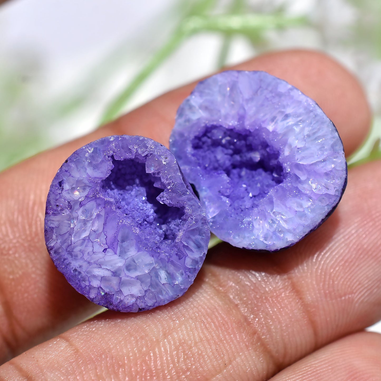 Graceful Purple Window Druzy Gemstone Pair | Dyed Quartz Geode for Earrings - Wholesale Solar Quartz