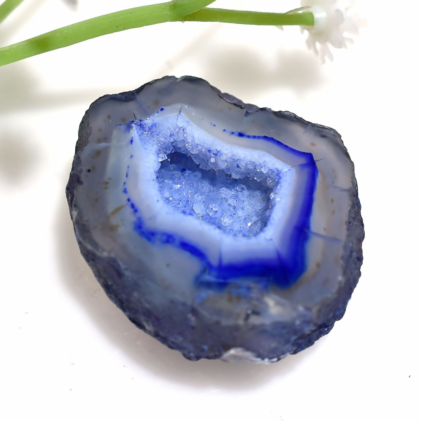 Blue Sparkling Solar Quartz & Window Druzy Agate Cabochon | Dyed Geode Slice for Pendant Making"